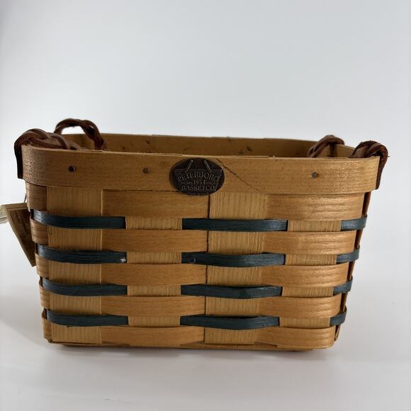 Peterboro Woven Basket Braided Leather Handles. 10.5" Wide Braided Green VTG - Picture 1 of 10